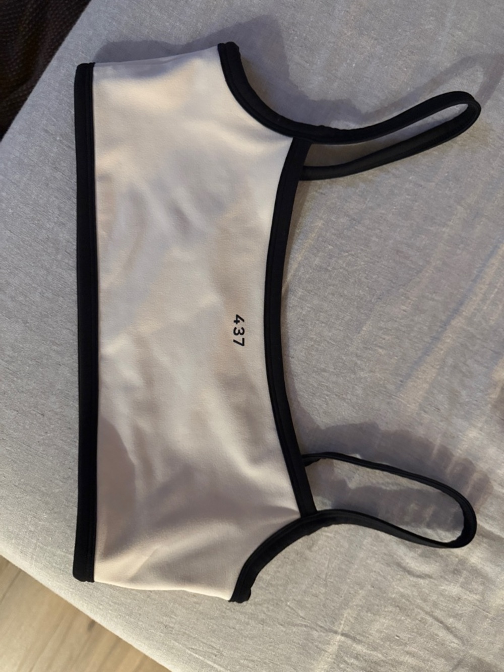 437 Black Trim White Bra Top
